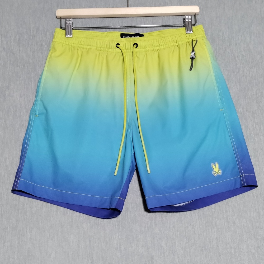 Psycho Bunny Mens Malta Hydrochromic Swim Trunk Size Small Wild Lime Brief Liner - Picture 2 of 15